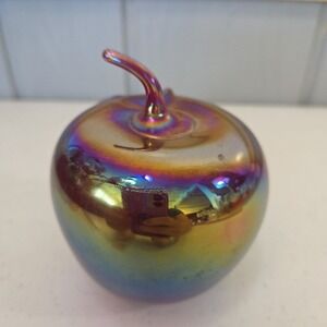 Fenton Art Glass Apple Iridescent Paper Weight With Stem